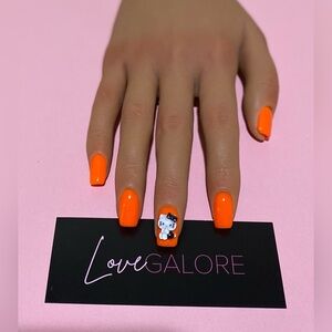 Handcrafted Press ons Orange Hello Kitty theme Short Square